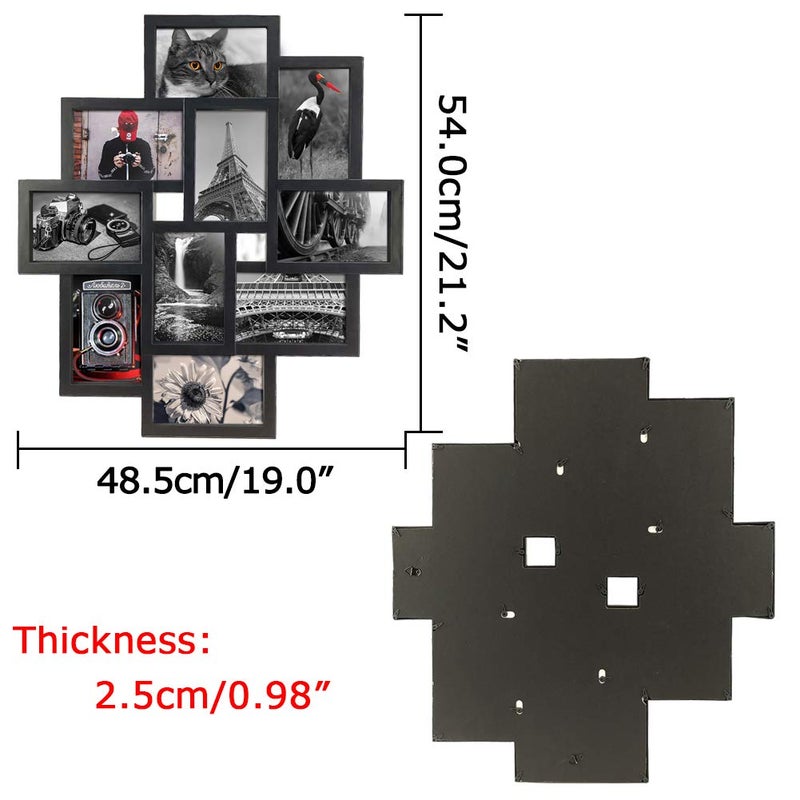 Lavezee 10 Opening 4x6 Black Collage Picture Frame Wall Hanging for 4 by 6 inch Multiple Photo Frames - Image 2